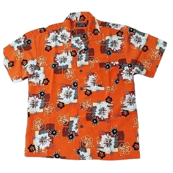 Pineapple Connection ~Youth Size L~ Orange Short Sleeve Button-Up Shirt. - Picture 1 of 7